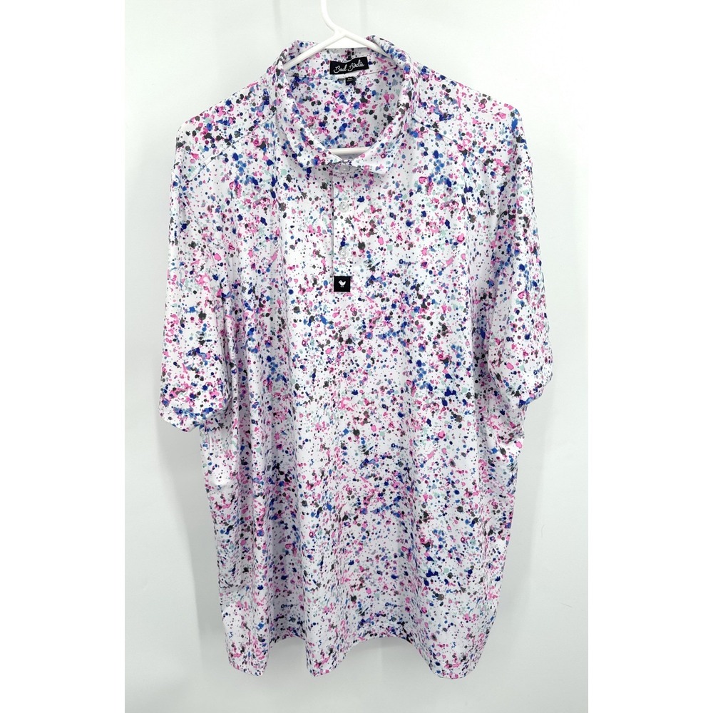 Bad Birdie Mens 3XL Golf Polo Shirt Paint Splatter Pink Blue White Performance